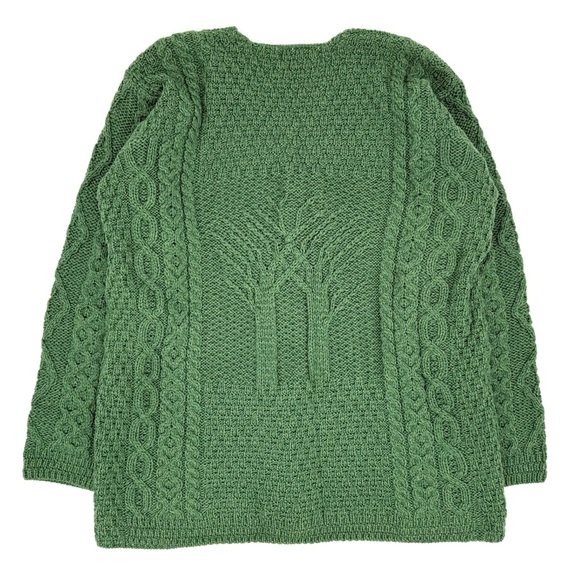 VGUC Carraig Donn Irish Merino Wool Tree Of Life Aran Button Cardigan Green XL - Picture 12 of 13